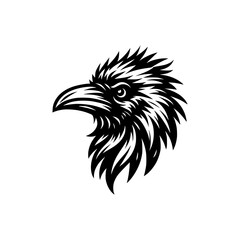 Vector logo of a raven head isolated on a white background. black and white illustration of a crow head for a tattoo.
