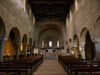 Interior of the medieval church of SS. Pietro e Paolo at Agliate, Brianza, Italy
