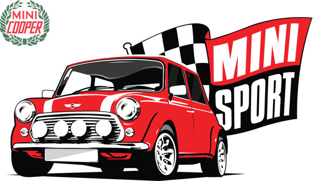 Mini Cooper Minisport500  Vintage car vector illustration 