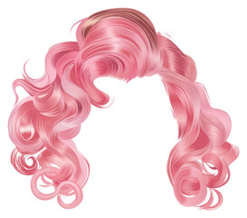 Pink curly hairstyle wig art white background.