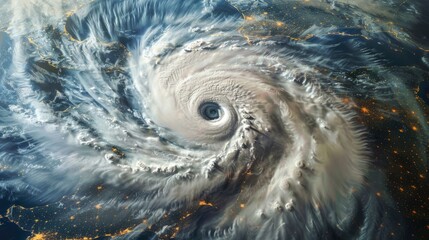 A breathtaking space view of a hurricane, capturing its swirling clouds and vast scale