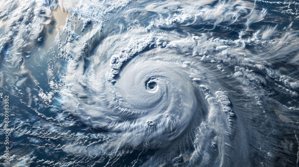 Wall mural A breathtaking space view of a hurricane, capturing its swirling clouds and vast scale