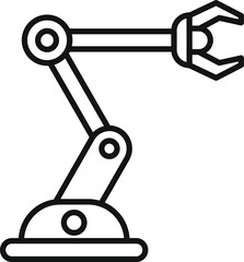 Simplistic black line art of a robotic arm, ideal for technology and automation concepts