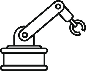 Modern vector illustration of a black and white industrial robotic arm icon symbolizing automation, precision, and efficiency in the manufacturing industry