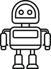 Black and white line art of a quirky cartoon robot, ideal for techthemed designs