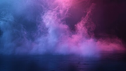 Fototapeta premium Empty Dark Stage with Colorful Mist Fog Smoke - Platform Showcasing Artistic Work Product 