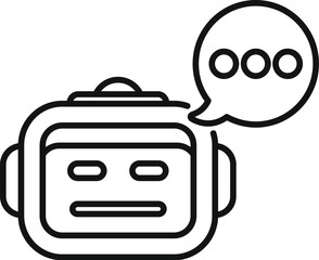 Line art icon of a cute cartoon robot with a speech bubble, depicting chat or ai assist