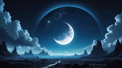 night sky with moon and stars	
