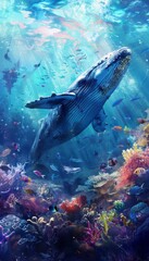 Fototapeta premium Animals of the underwater sea world. Ecosystem. Colorful tropical fish. Life in the coral reef