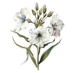 Vintage watercolor flower and wildflowers isolated on white background, old botanical illustration 