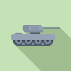 Simple, flat design illustration of a cartoon military tank against a pastel green backdrop