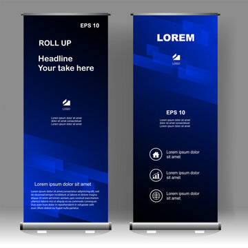 Roll up banner stand template design, for brochure, flyer, infographics. modern advertising. vector illustration	