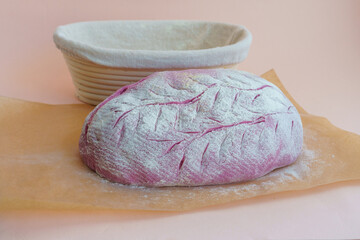 Homemade Artisan Purple Bread Sourdough Made from Purple Sweet Potato. with natural color.