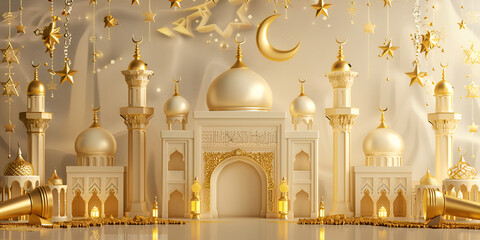 Eid al fitr eid mubarak white mosque islamic decoration