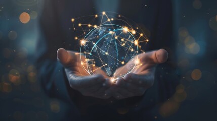 Businessman holding global network connection on social networking and customer data analytics Business strategy and smart intelligence digital marketing Technology and global business : Generative AI