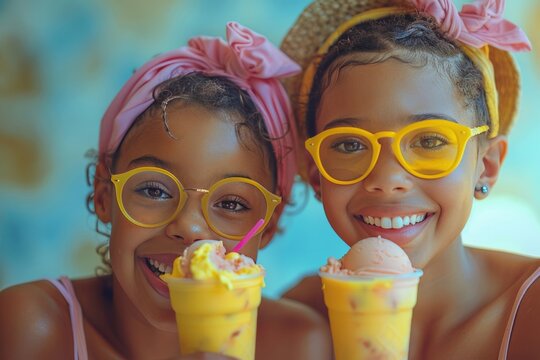 Happy girls with ice cream