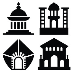 Set of Atrium hall vector icon black vector on white background