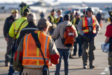 Airport Rescue Team Coordinating Emergency Response on Tarmac