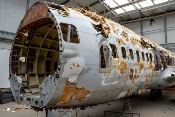 Shattered Airplane Fuselage During Emergency Response