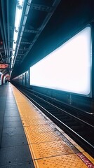 Blank billboard in a subway station platform, perfect for advertising.