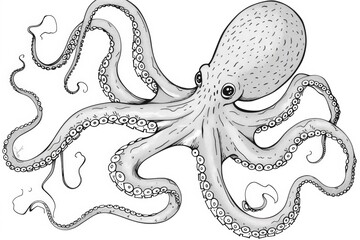 Hand-drawn Illustration of an Octopus with Detailed Tentacles for Marine Life Art