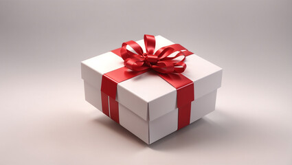 A red gift box with a white ribbon