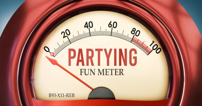 Fun meter showing zero of partying. None of it, minimum value, below the norm. At the bottom or lack of partying.