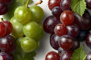 complete frame In a market, green and red grapes are shown.A deep white bowl filled with seedless black, red, and green grapes sits on a white tray, ready to be consumed.

