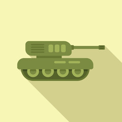 Simple illustration of a green military tank with a long barrel, designed in a modern flat style