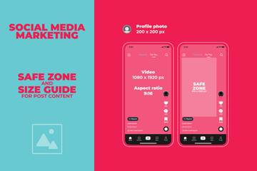 TikTok. Business Social Media Marketing Layouts. Safe Zone and Size Guide for post content