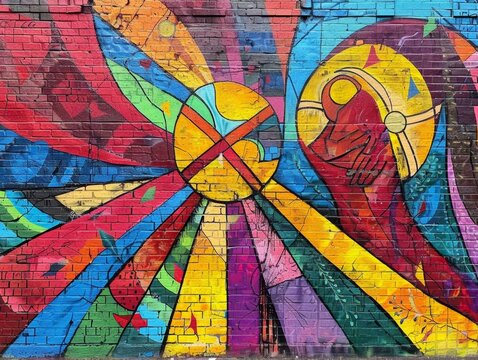 Bold Graffiti-Style Mural of Community Painting Event

