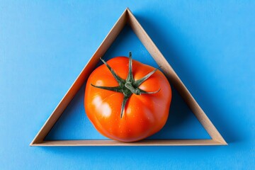 a group of vegetables in a triangular shape on a colored paper background. Aesthetics food photo