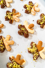 Making Holiday Star Cookies, Chocolate-Dipped with Pistachio Topping