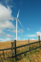 Landscape with a wind turbine. A source of alternative energy. Wind energy conversion. A renewable natural resource. Eco-friendly energy. Source of electricity