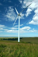 Landscape with a wind turbine. A source of alternative energy. Wind energy conversion. A renewable natural resource. Eco-friendly energy. Source of electricity