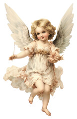 PNG Vintage fairy cherub flying angel doll toy.
