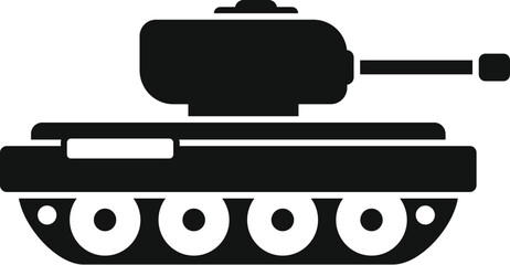 Simplified black silhouette of a military tank, suitable for icons or graphics