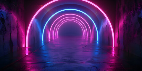 Futuristic Pink and Blue Neon Arch with Swirling Patterns, Contemporary Neon Art