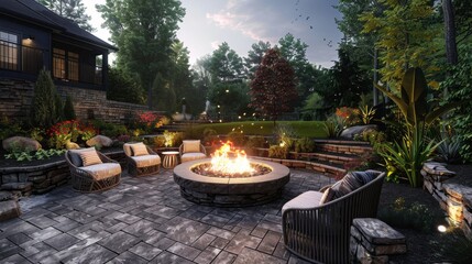 Cozy Patio with Central Fire Pit and Seating

