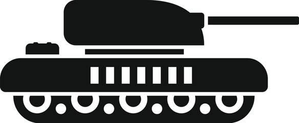 Detailed military tank silhouette vector in black and white, side view, flat design, armored illustration for army warfare, combat, and defense. Ideal for tactical operation and ground forces
