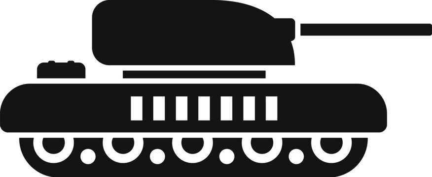 recommend clip art: Detailed military tank silhouette vector in black and white, side view, flat design, armored illustration for army warfare, combat, and defense. Ideal for tactical operation and ground forces