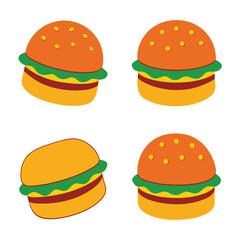Set of Burger fast food concept hand drawn sketch vector illustration on white background