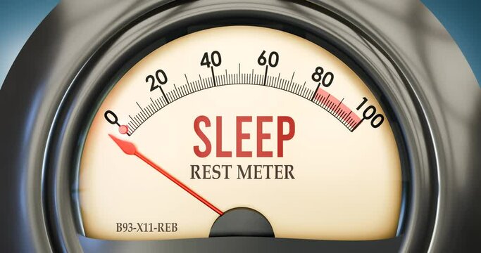 Rest meter showing zero of sleep. None of it, minimum value, below the norm. At the bottom or lack of sleep.