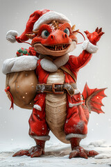Dragon in Santa attire holding a sack