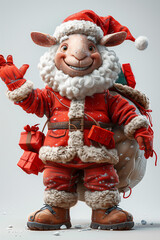 A statue of Santa Claus Sheep standing while holding a present