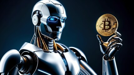 Robot and Bitcoin coin