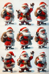 Set of Santa Clausses in different poses