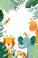 Fototapeta premium Adorable Safari Animals Cartoon Illustration for Children's Decor