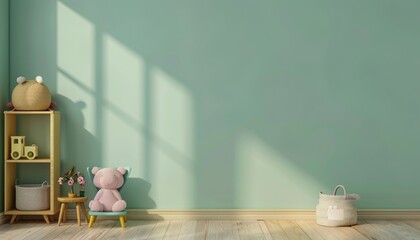 Childrens Room Mockup Wall Art in Soft Green Color