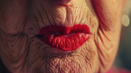 Elderly grandmother s close up lips sending an air kiss in a slow motion video - Powered by Adobe